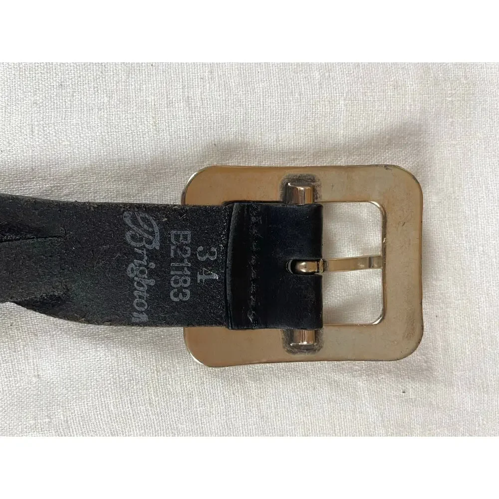 Vintage Brighton Black Woven Leather Belt 34 Silver Western Buckle